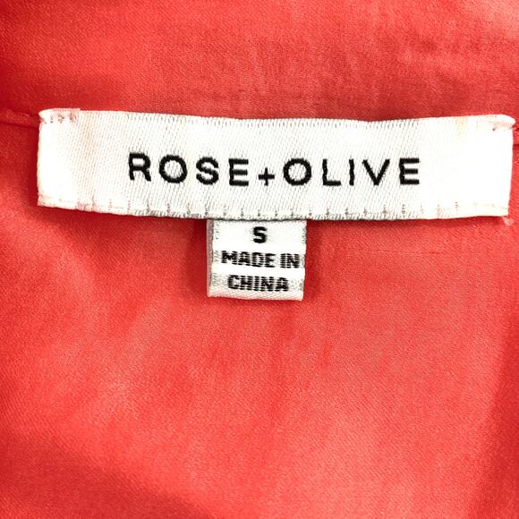 Rose & Olive coral satiny top, women's small short sleeve V-neck collared blouse - Picture 7 of 7